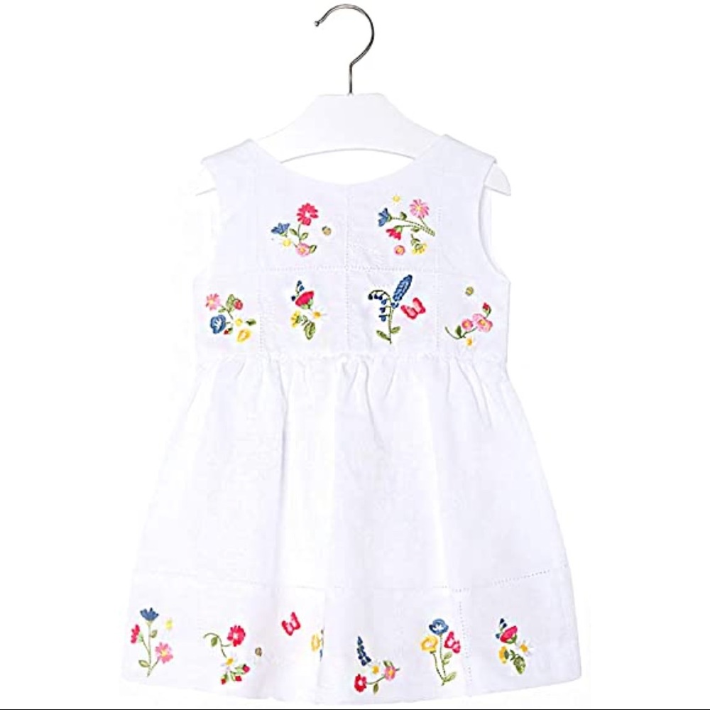 NWT Mayoral Girls Linen Embroidered Flower Dress